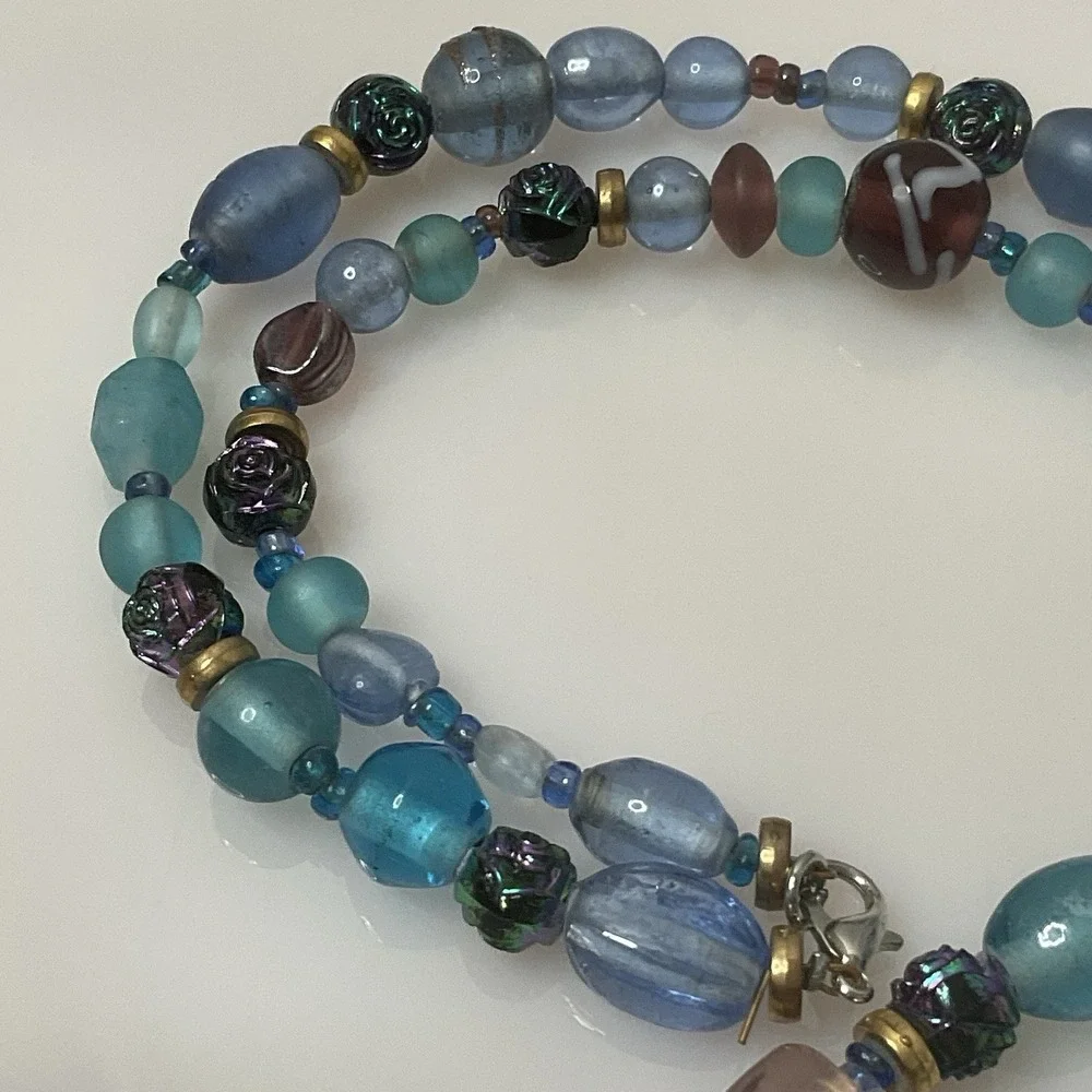 Artisan Blue Glass Beaded Necklace 22
